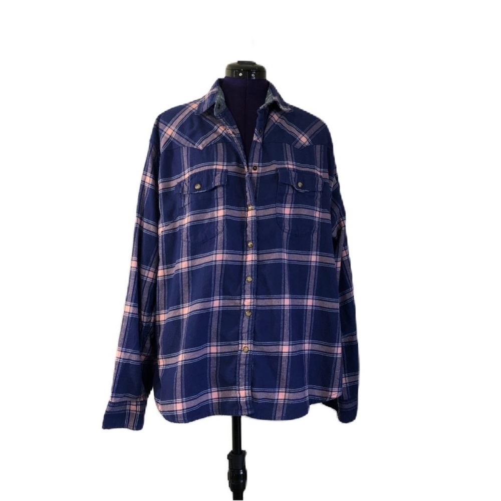JACHS Girlfriend Blue Purple Pink Plaid Long Sleeve Button Up Top